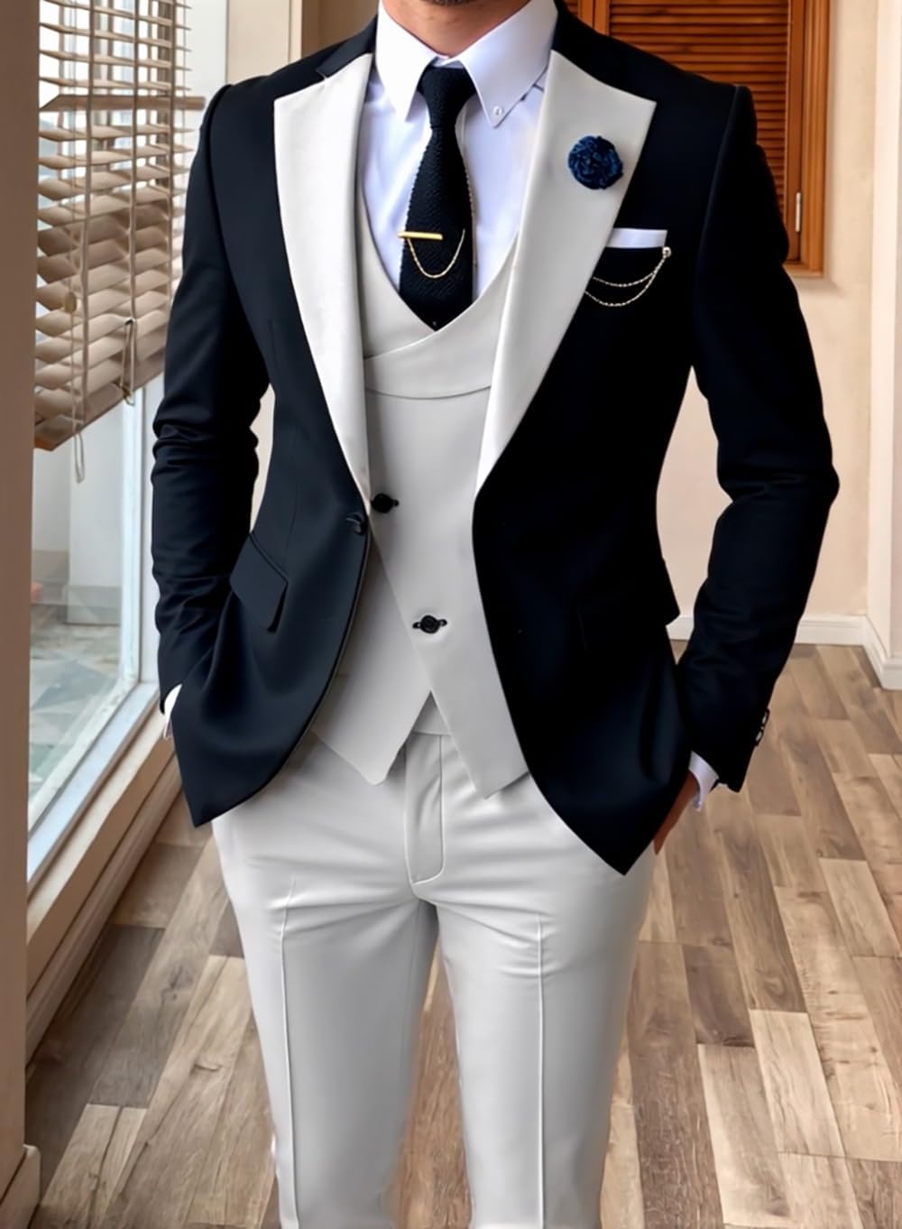 Mens Slim Fit 3 Piece Suit Wedding Tuxedo Prom Blazer Vest Pants Set Wedding