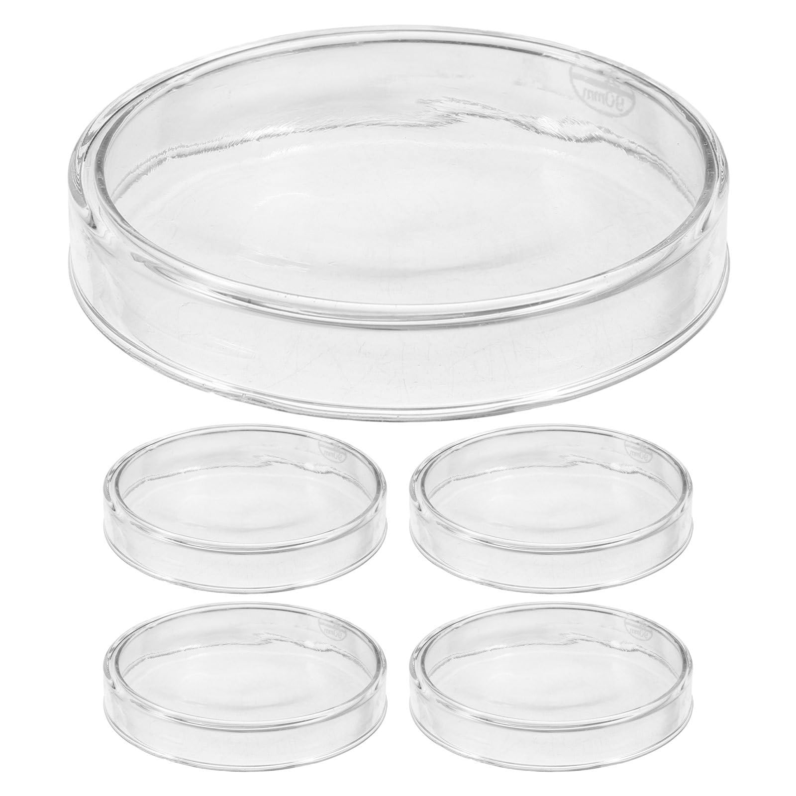 5 piastre di Petri in vetro con coperchio: piastra di coltura da laboratorio ispessita da 90 mm, piastra vuota trasparente per terreno agarizzato - contenitore per esperimenti di chimica dei