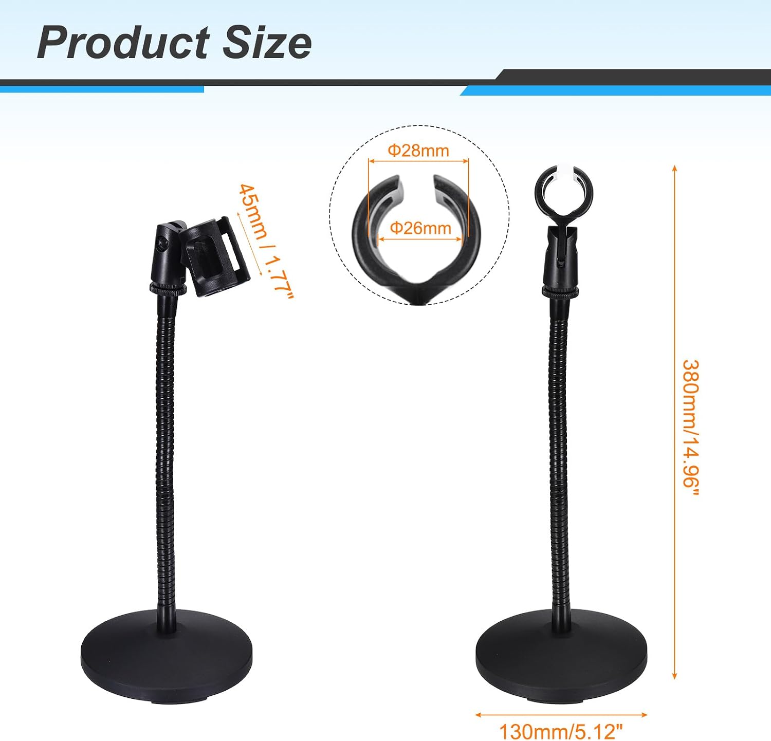 MECCANIXITY Gooseneck Tabletop Microphone Stand 130x380x285mm Adjustable Mic Holder Flexible Wireless Mic Clip Adapter with Weighted Base for Handheld Mics image 2