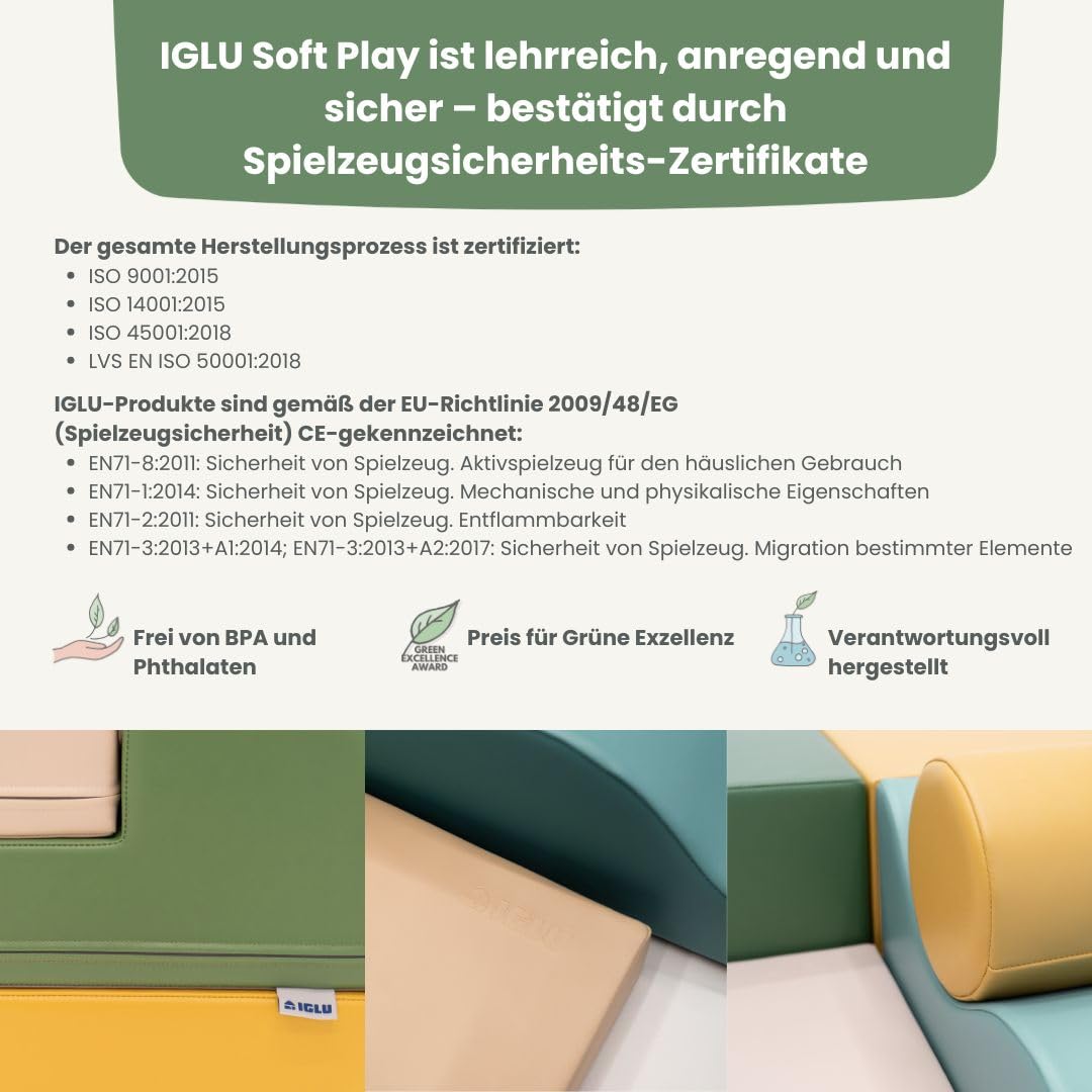 IGLU SOFT PLAY 6er Softbausteine Set für Kinder – XXL Kletterbausteine & Schaumstoff-Bausteine – Abenteuerlandschaft, Hindernisparcours & Motorikspielzeug Explorer (Pastel Sea)