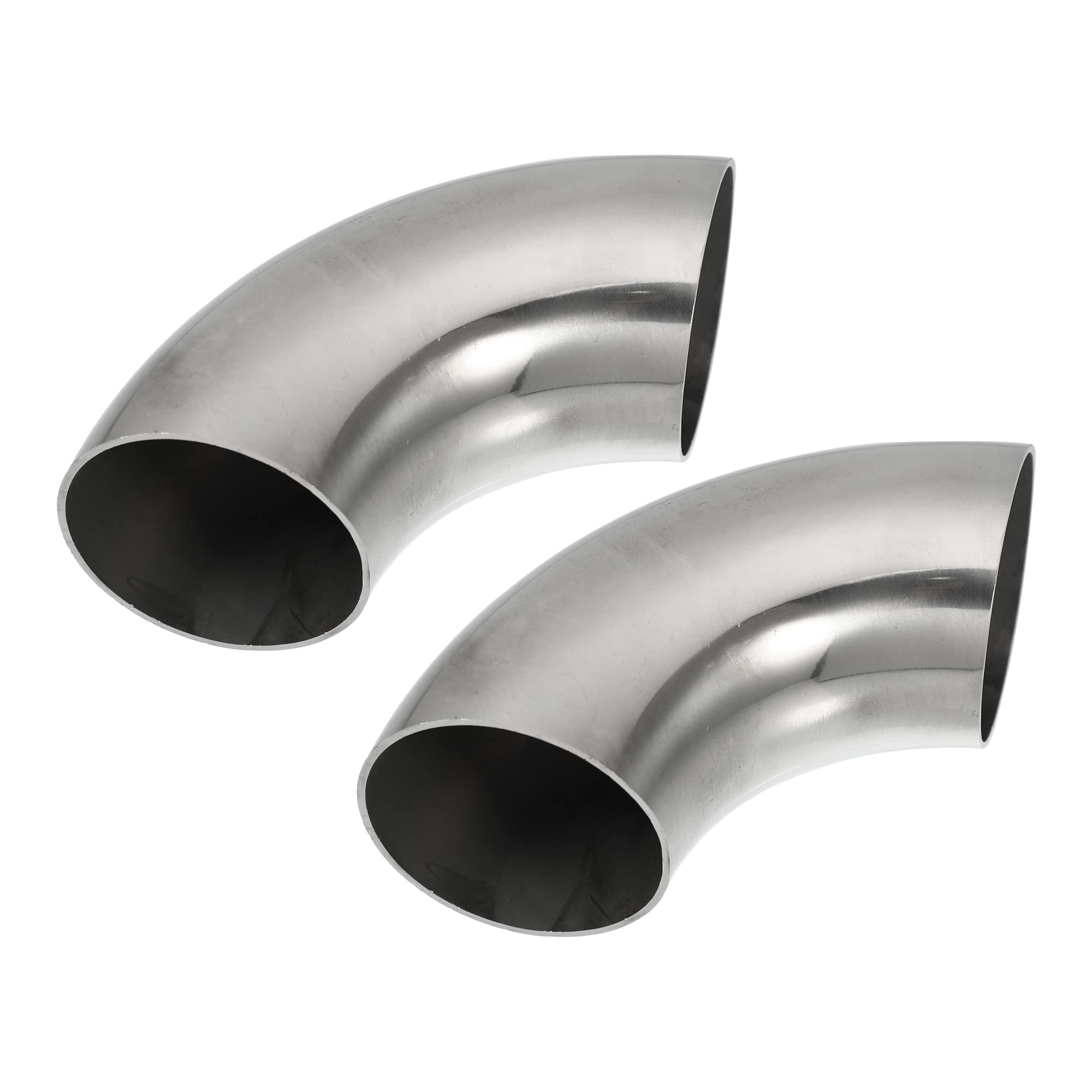 X AUTOHAUX 2pcs OD 2.25 Inch 90 Degree 1.5mm Thickness Mandrel Bend Elbow SS304 Stainless Steel Bend Tube Exhaust Elbow Pipe for Car Modified Exhaust