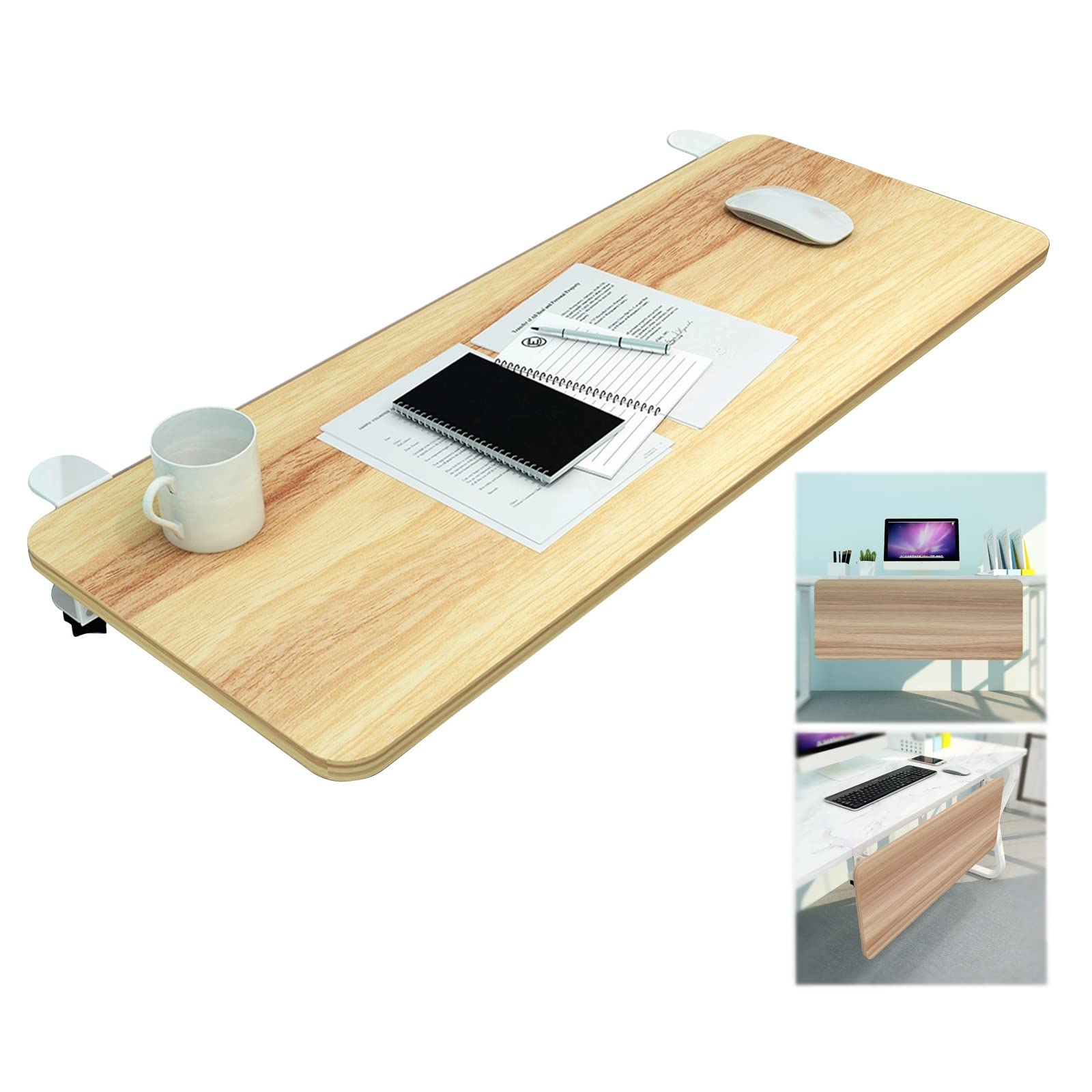 CVJdfhRE desk extender， 90° Foldable Keyboard Tray Wooden Support Shelf, With K-Bracket, Ergonomic Table Arm Elbow For Office(Walnut,75x25cm(30x10Inch))