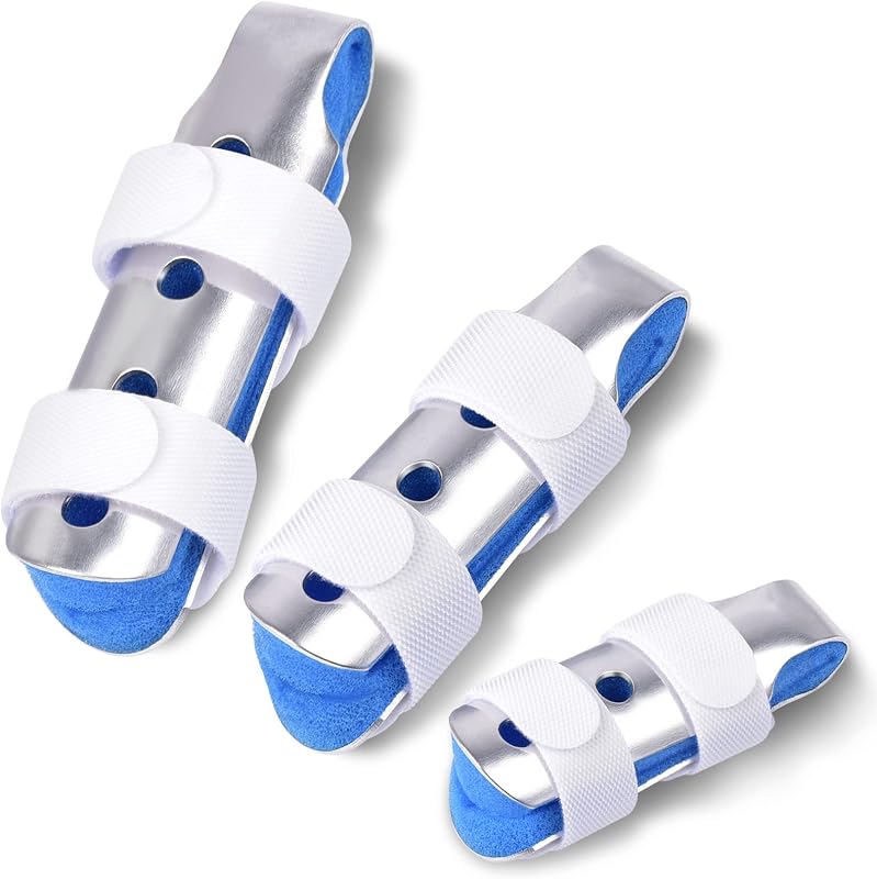 Férula para dedo Sopito, juego de 3 tamaños para medio, meñique y pulgar, ligera | Ideal para personas mayores y adultos activos, ayuda a inmovilizar para la recuperación, diseño de cojín cómodo, transpirable, soporte de aluminio