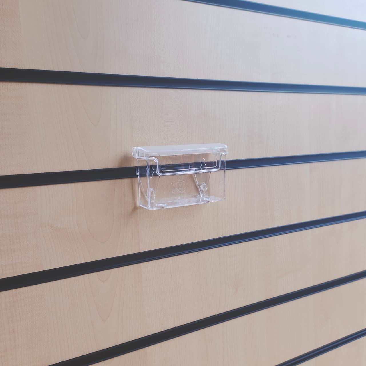 Weather-Resistant Wall-Mounted Slatwall Outdoor Business Card Holder with Hinged Lid and Please TAKE ONE Message – Clear Acrylic Display Stand