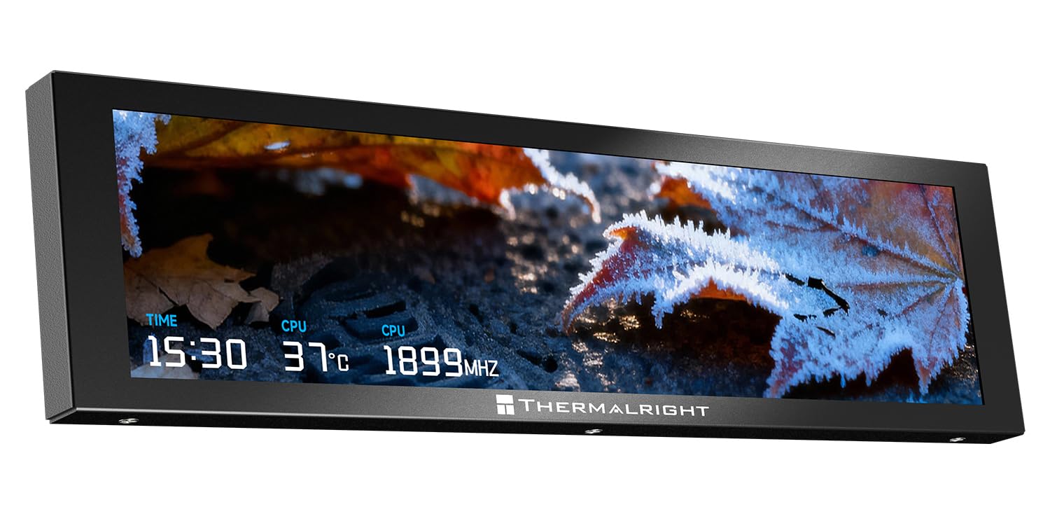 Trofeo Vision 9.16 LCD Real-Time PC Monitoring Screen, 1920×480 Case Display, USB Type-C Single Cable, Hardware Stats and GIF Display for Desktop PC (Black)