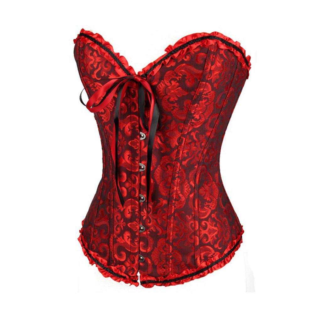 Lace Up Corset Tops for Women Plus Size - Boned Bustier Bodyshaper, Overbust Waist Cincher with Push Up, Floral Gothic Lingerie & Torso Shaper Bodysuit