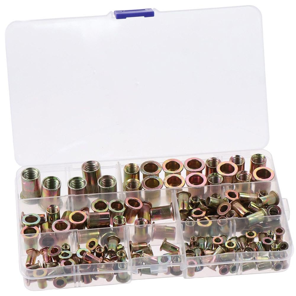 Upluckey Fasteners Hardware Set 150 Pcs Flat Head with Knurled Body Plain Finish Bolts Cover Caps Durable Carbon Steel Nutserts Kit Automotive