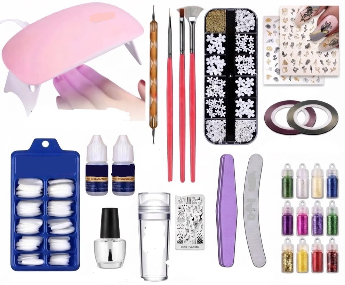 Professional DIY Nail Art Kit with UV LED Nail Lamp, False Nail Tips, Nail Glue, Glitter Powder, Nail Stickers, Stamping Kit, Nail Art Brushes & Decoration Accessories Set (365+ Pieces)-image-27