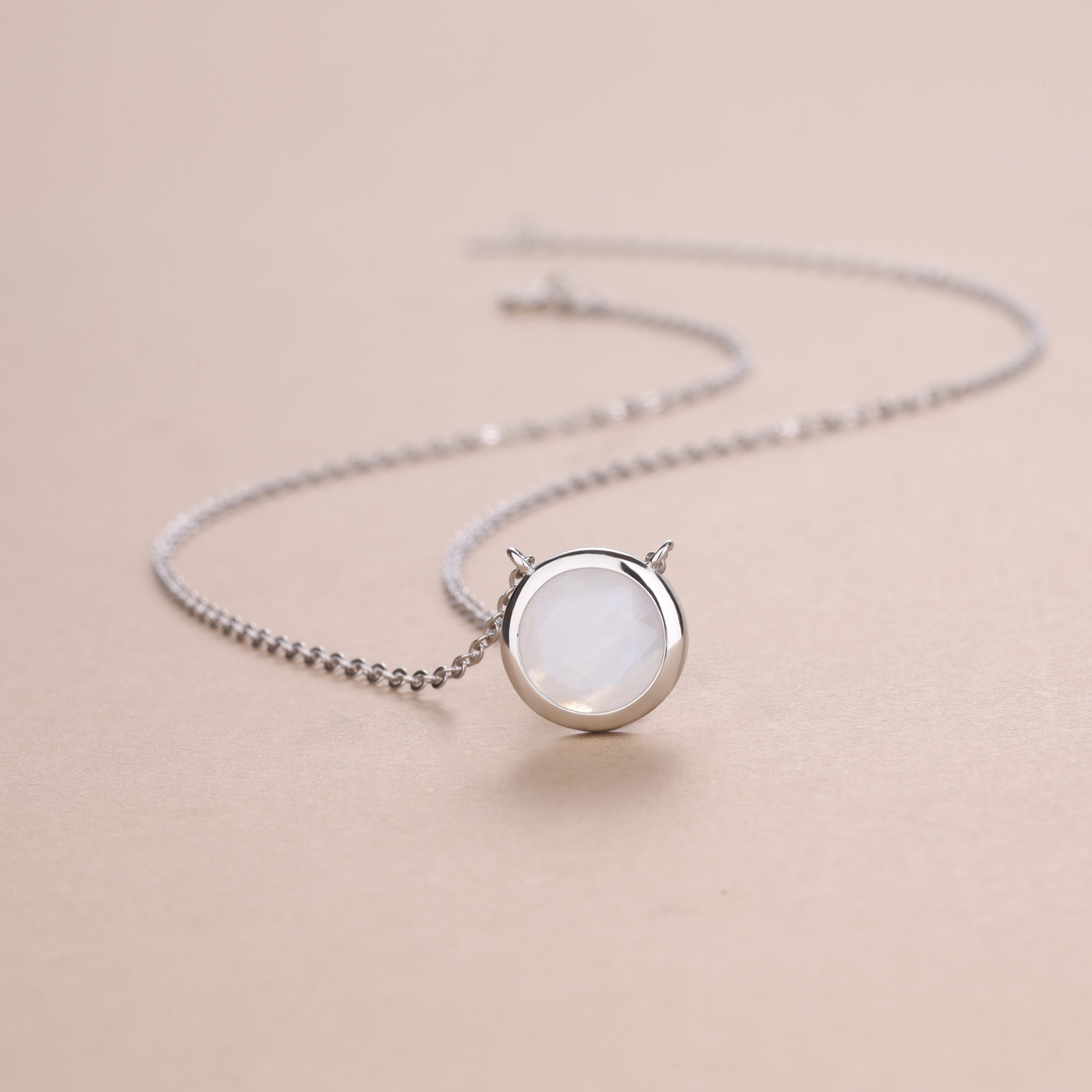 COAI Collana da Donna in Argento 925 con Ciondolo di Pietra di Luna Adularia Naturale