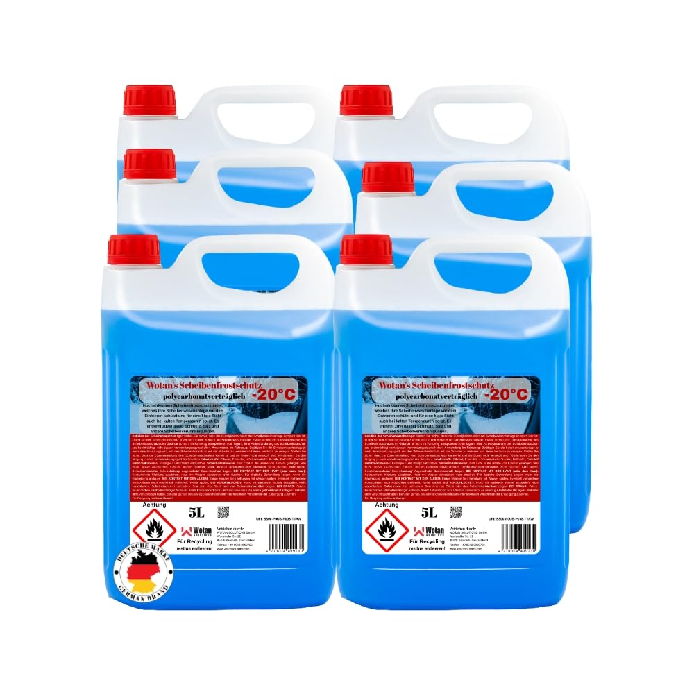 Wotan's 30 Liter Scheibenfrostschutz - 20 Grad | Frostschutz für die Auto Scheibenwaschanlage | Scheibenfrostschutz Konzentrat 30L (6 x 5L) | Frostschutzmittel Scheibenwaschanlage