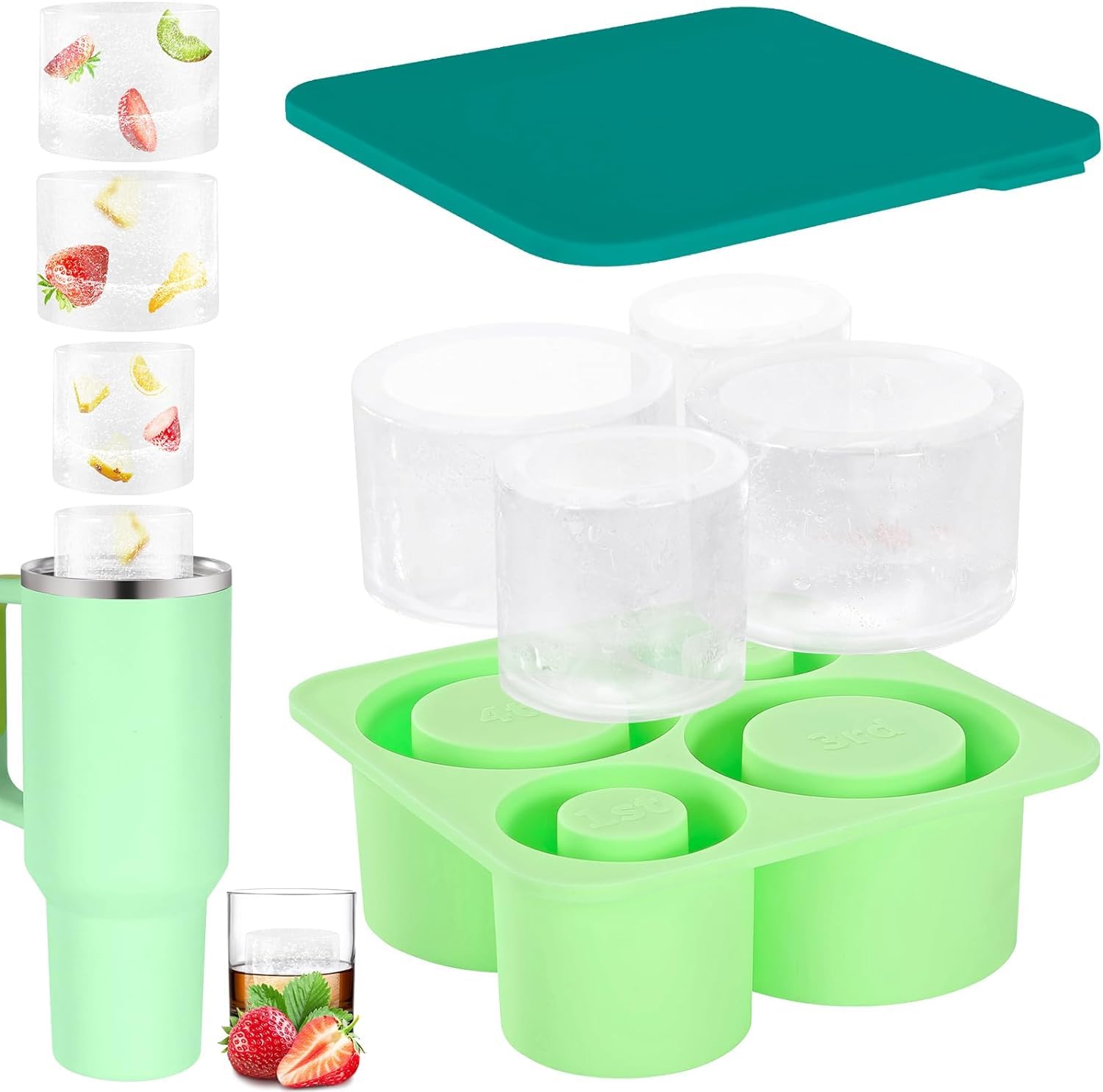 BeynantIce Cube Tray for Stanley Cup, Silicone Ice Cube Molds for Stanley 20oz 30oz 40oz Tumbler Cup, Ice Cube Trays with Lids for Chilling Cocktails,Whiskey,Drinks,Coffee