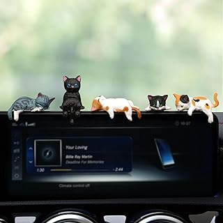 Cat Car Interior Accessories Dashboard Decorations, Set of 5 Cute Car Dash Decor Rearview