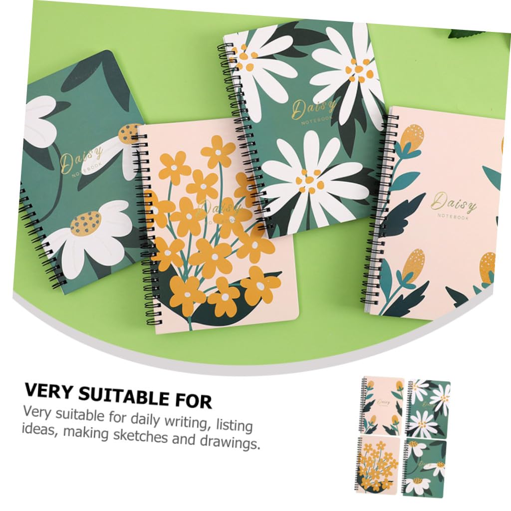 Angoily 4 Pièces Cahier à Spirale Floral Notes Pratiques pour Étudiants pour Prendre des Notes et Journaliser