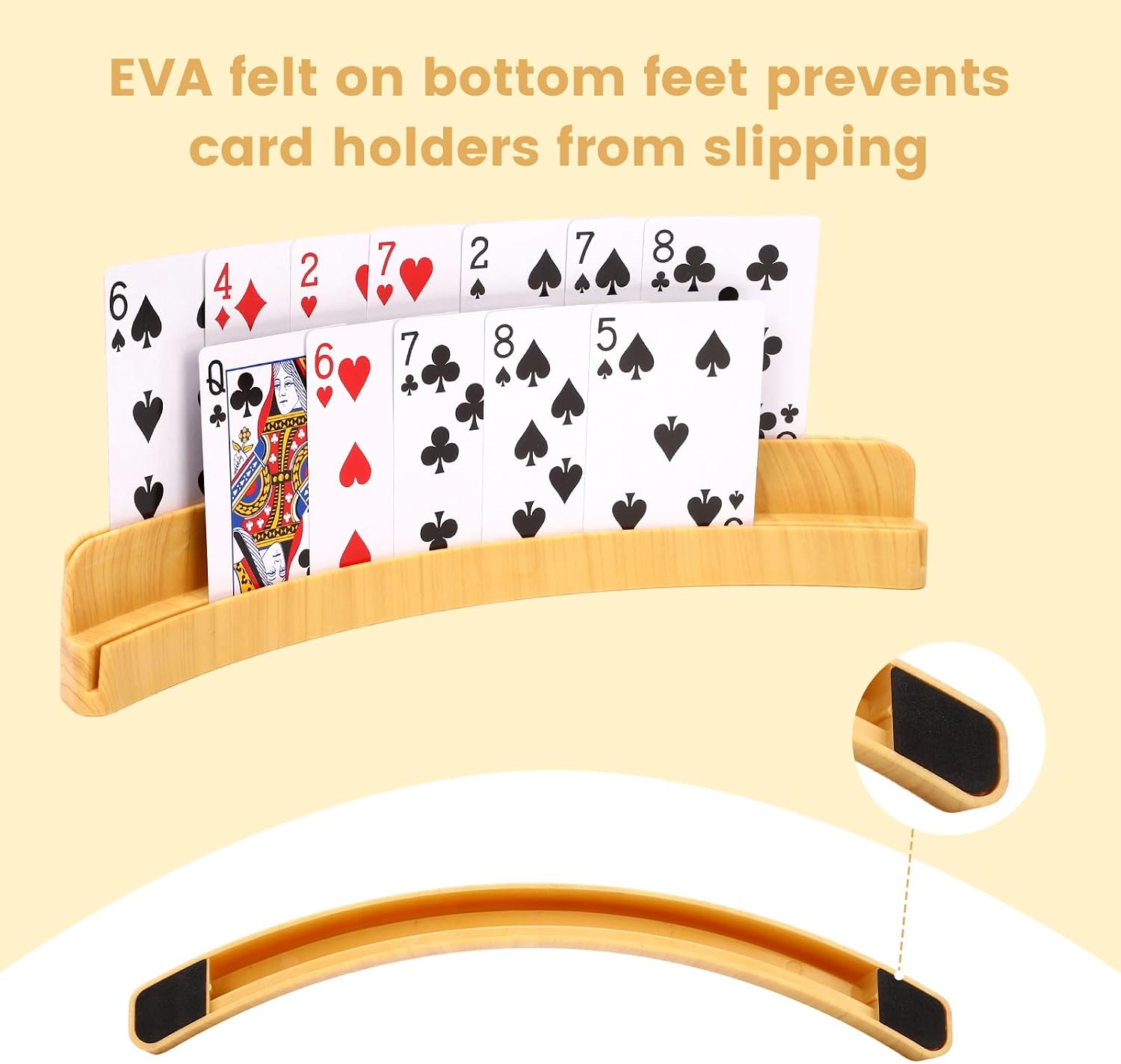 4 Packs of Double-Layer Card Holders with Wood Grain Design，Playing Card Holder for Kids Adults Hands Free Card Holder for Family Card Game Nights Poker Parties