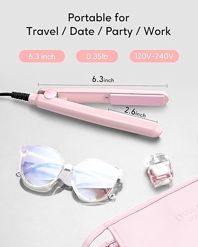 Miniatura 3 de Wavytalk Mini plancha plana portátil, plancha de pelo de doble voltaje de 0.7 pulgadas, planchas planas pequeñas para cabello corto, rizos,