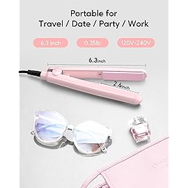 Wavytalk Mini Portable Flat Iron, 0.7 Inch Dual Voltage Hair Straightener - Small Flat Irons for Short Hair, Curls Bangs, Worldwide Use for Travel, Pink