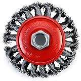 TILAX 4 Inch Wire Wheel Brush, Knotted Twist Wire Wheel for Grinders and Angle Grinder, 5/8 Inch-11 Threaded Arbor, 0.020 Inch Carbon Steel Wire, Heavy-Duty Conditioning for Metal