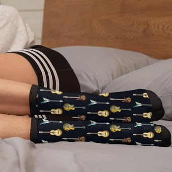 Retro Guitar Music Novelty Crew Socks Casual Crazy Funny Dress Socks For Women Men Teens Gift
