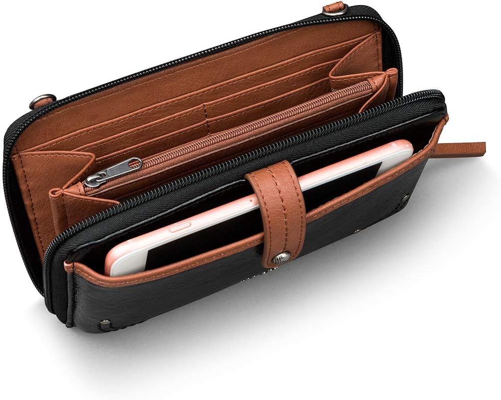 The Sak Iris Large Smartphone Crossbody Bag in Leather, Convertible Wristlet Purse Design Black Onyx Large