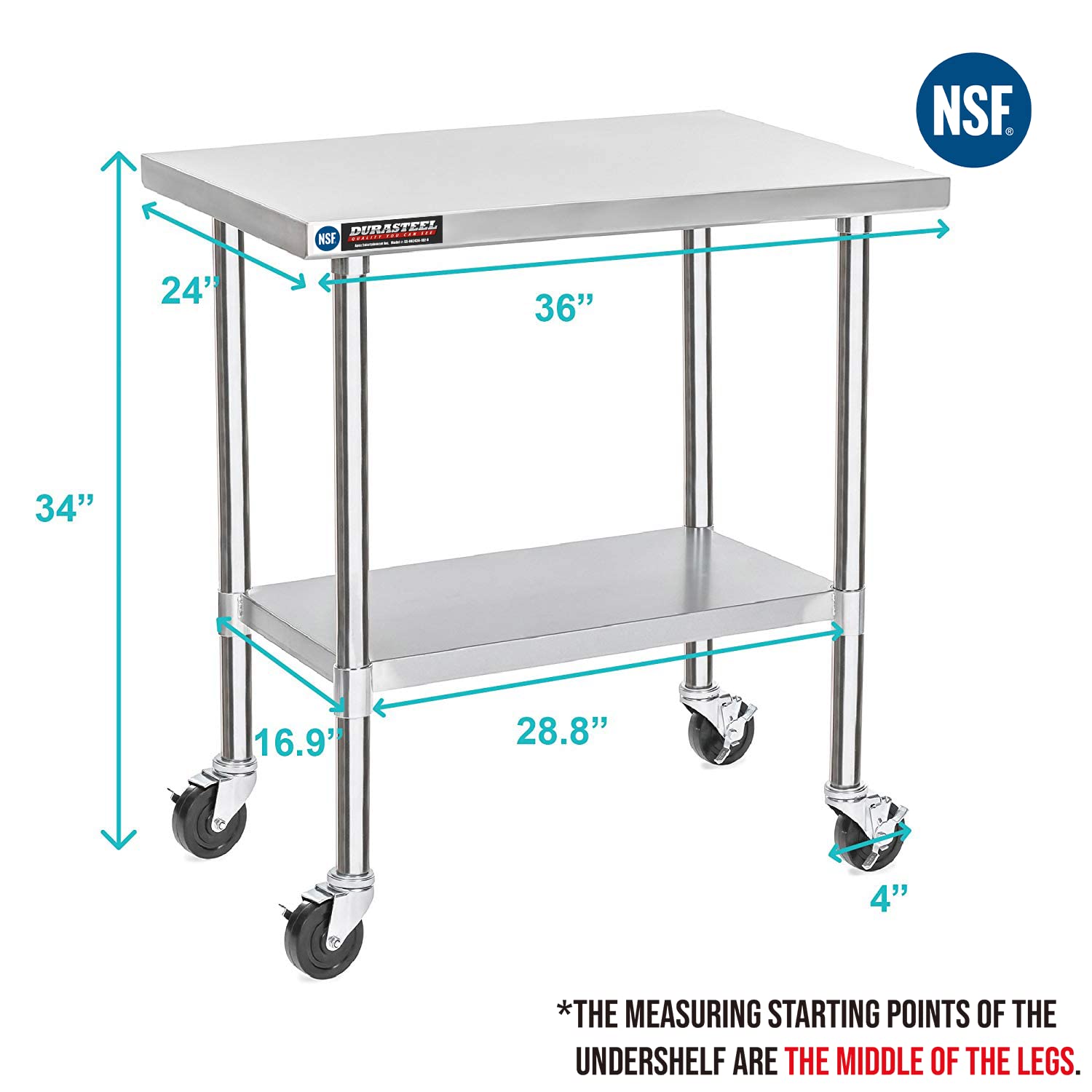 Buy 2 get 3 Food Prep Stainless Steel Table - DuraSteel 24 x 36 Inch Metal Table Cart - Commercial Workbench with Caster Wheel - NSF Certified - For Restaurant, Warehouse, Home, Kitchen, Garage Super Deal Product Food Prep Stainless Steel Table - DuraSteel 24 x 36 Inch Metal Table Cart - Commercial Workbench with Caster Wheel - NSF Certified - For Restaurant, Warehouse, Home, Kitchen, Garage