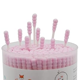 HOMEFOX Pink Cotton Swabs Spiral - 200 Count Organic Cotton Buds Double Side Tightly Wrapped Cotton Tips Paper Stick Soft Gentle Lint-Free Cruelty-Free, Round & Spiral (Pink)