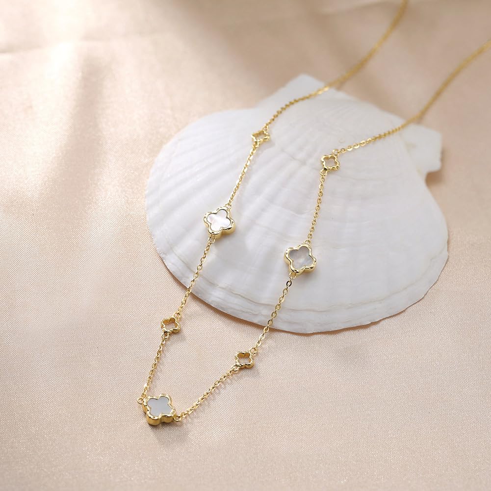 Sterling Silber Perlmutt Halskette 14K vergoldete Klee Halskette für Frauen Vier Blatt Klee Halskette Blume Glück Anhänger Zierliche Schmuck Geschenke