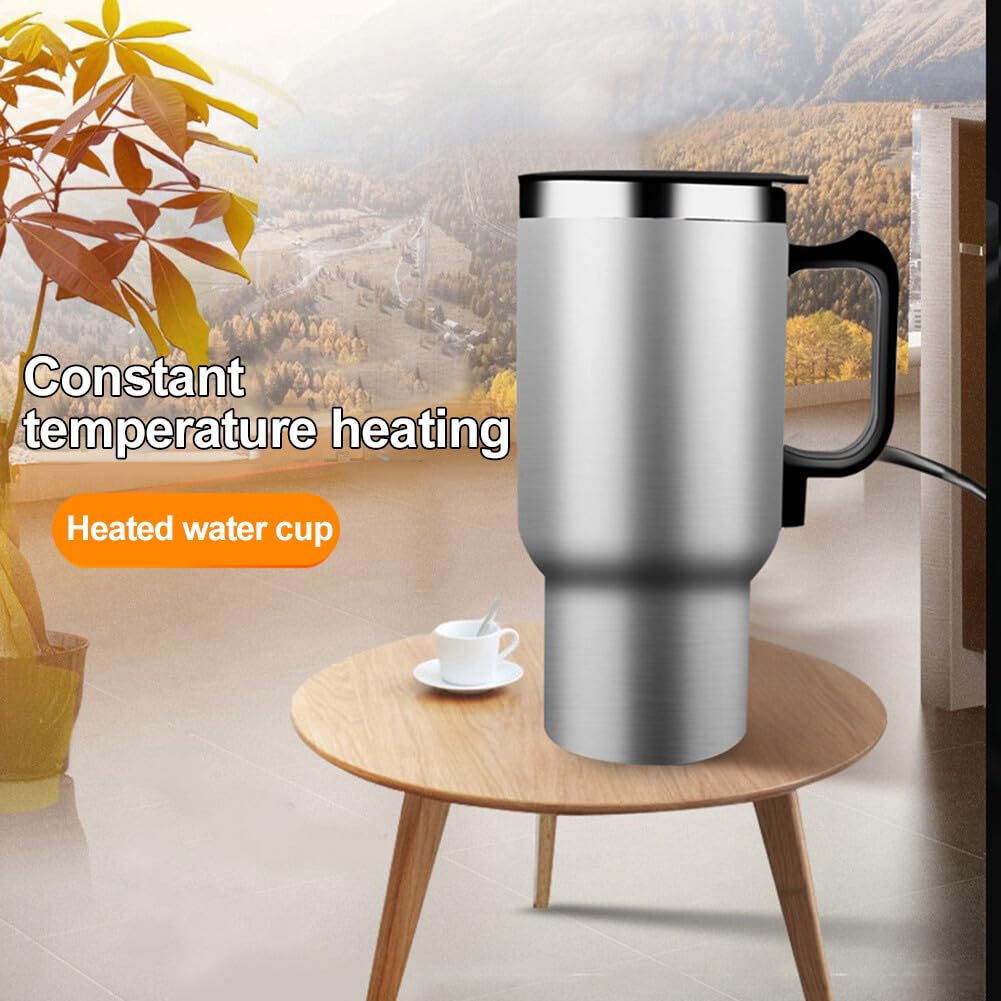 Saitedudu Car Kettle Boiler Sunsbell 500ml Car Heating Travel Cup Stainless Steel Mug Auto Coffee Cup Warmer with DC 12V Charger for Car Electrical Appliances