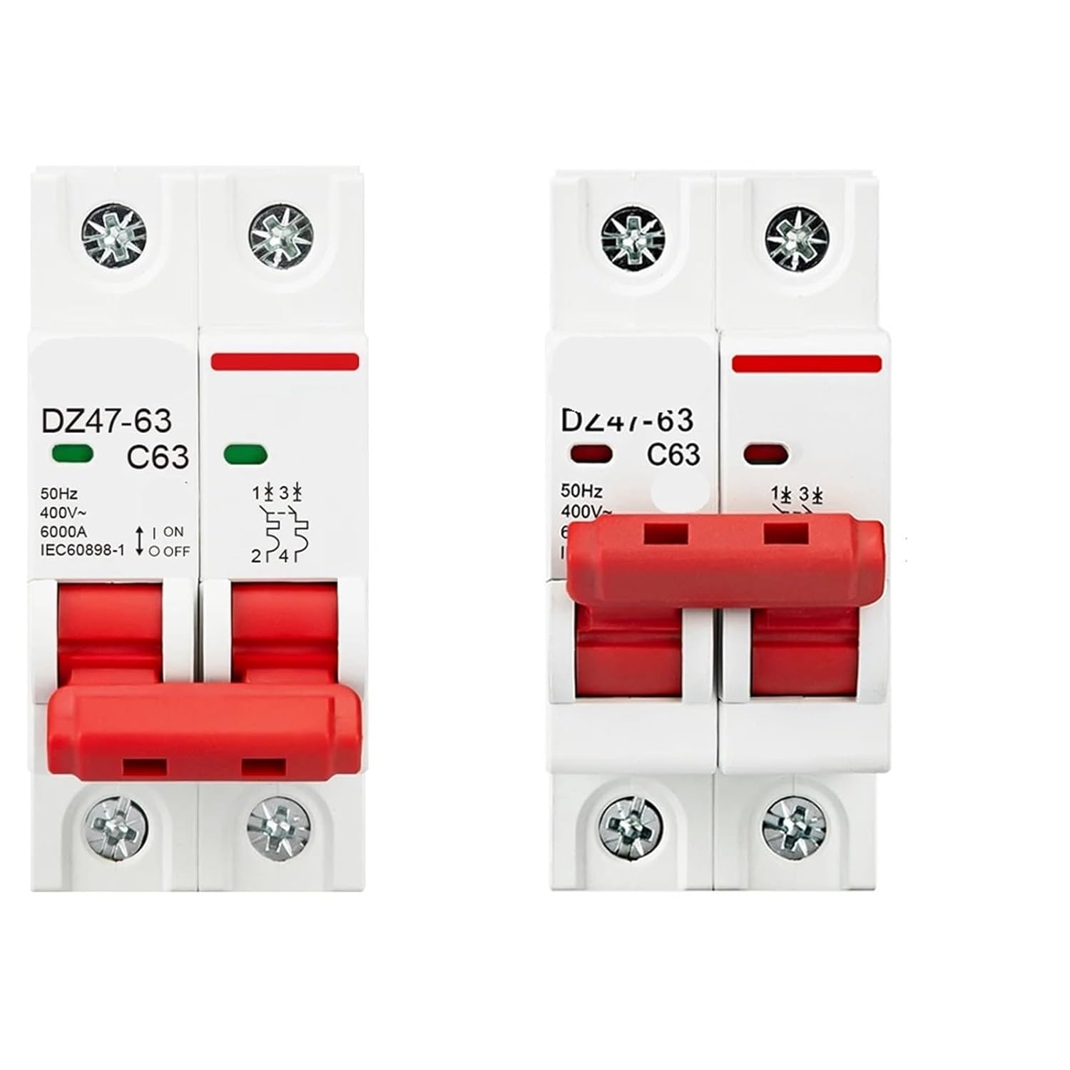 DZ47 400V 1/2P 3-125A C Type Mini Circuit Breaker 35mm Din Rail Mount Breaking Capacity 6KA 1Pcs(1P,80A)