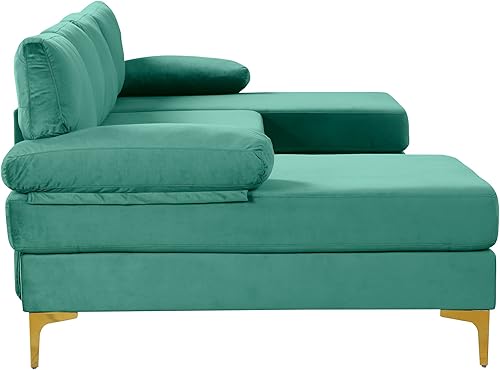 Miniatura 216 de Sofá modular moderno en forma de L, con diván extra ancho y patas doradas Gris,Negro -,Verde,Naranja,Gris oscuro,marino,Púrpura