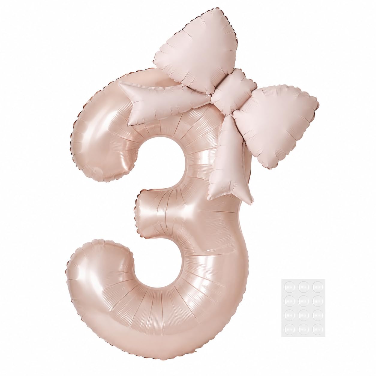 Number 3 Balloon, 40 Inch Foil Number Balloon with 21 Inch Pink Bow Balloon and Glue Dots, Giant Number Party Balloons for Celebration, Girl's Birthday Decorations