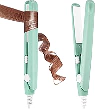 LOPHE Hair Straightener for Travel, 2 in 1 Mini Hair Straightener, Portable Small Hair Curler, Dual Purpose Mini Curling Wand, Suitable for All Hair Types (Matcha Green)