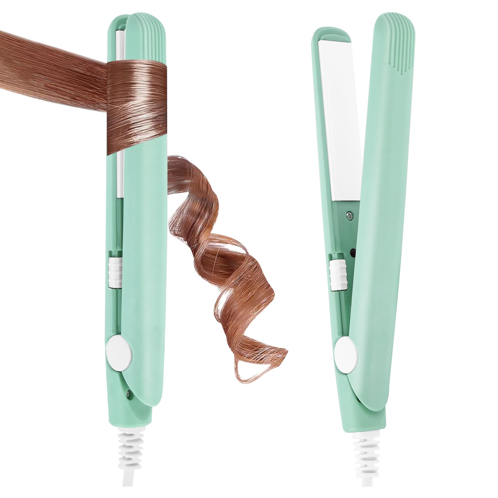LOPHE Mini Glätteisen, 2 in 1 Glätteisen Locken und Glätten, Mini Haarglätter für Kurzes Haar, Tragbarer Reise Lockenstab Schnelles Aufheizen, Super Smooth, für Alle Haartypen, Grün