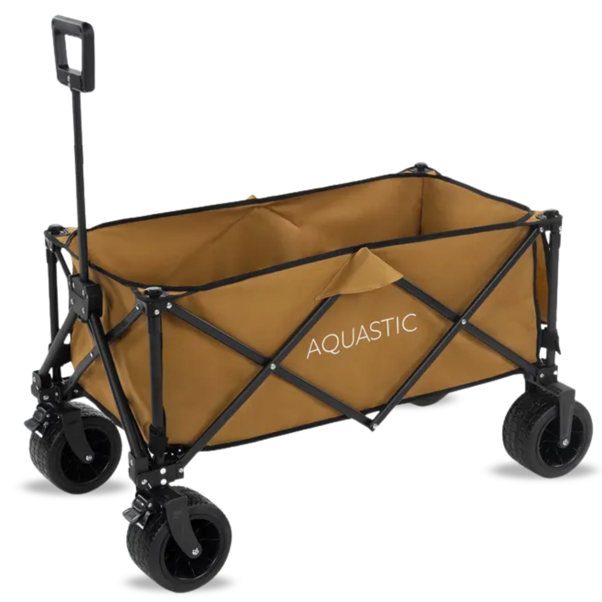Aquastic - Carrello Pieghevole Caro 90x47x55 cm - Carrello Da Trasporto Resistente Con Grandi Ruote 127L Per Spiaggia Giardino E Campeggio Marrone