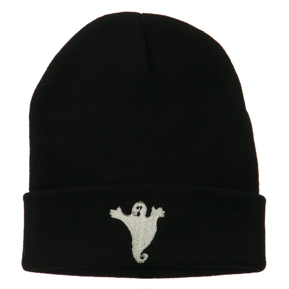 e4Hats.com Halloween Spooky Ghost Embroidered Long Beanie - Black OSFM