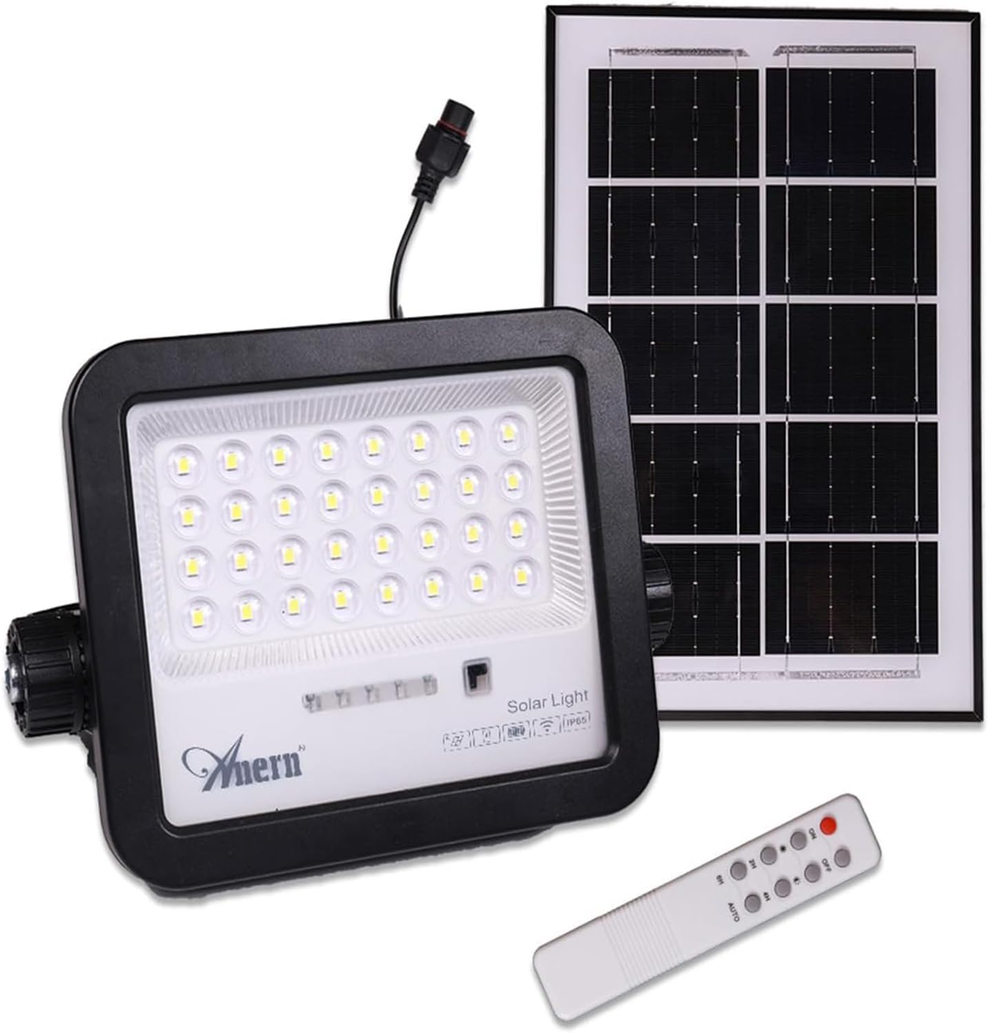 Anern Outdoor Solar Flood Light, 6500K Bright White Floodlights, IP65 Waterproof Solar Power Security Light, Dusk to Dawn with Remote Control for Yard, Garden, Shed, Barn, Porch