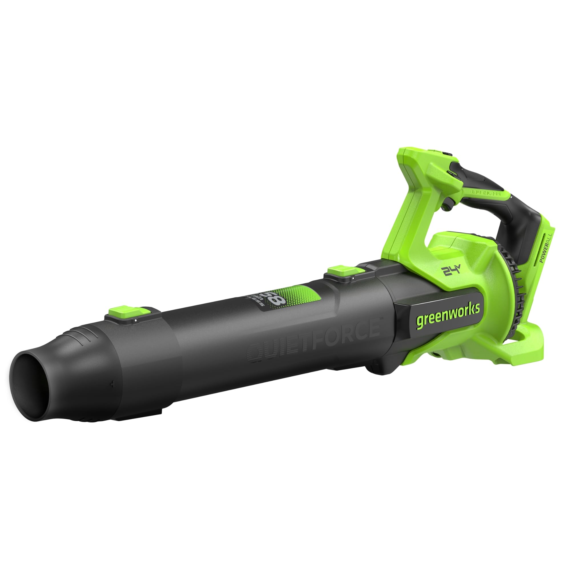 Greenworks Soplador de Hojas 24V Premium, Motor Sin Escobillas, 14,58 m³/min, 209 km/h, Tecnología QUIETFORCE, Control de Crucero – Solo Herramienta BL24515A1