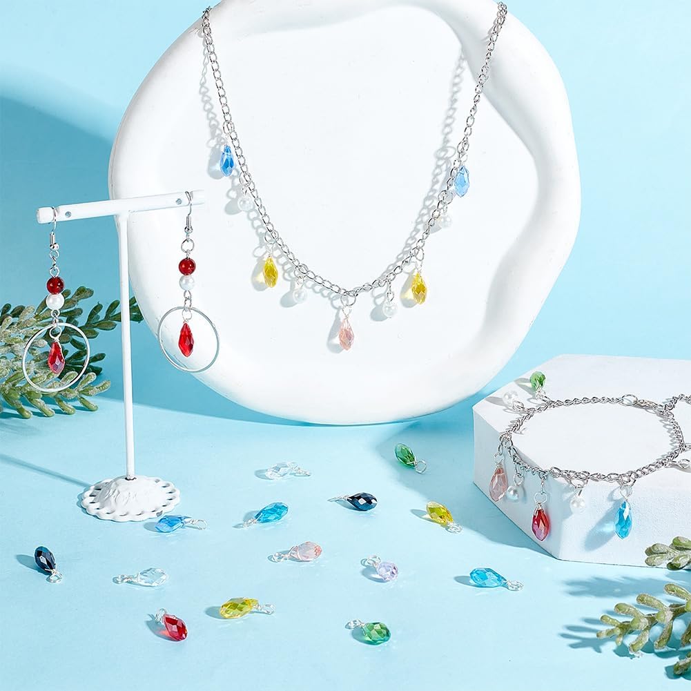 PH PandaHall Faceted Teardrop Charms, Glass Crystal Pendants Wire Wrapped Charms Jewelry Accessories for Jewelry Craft Making - Image 5