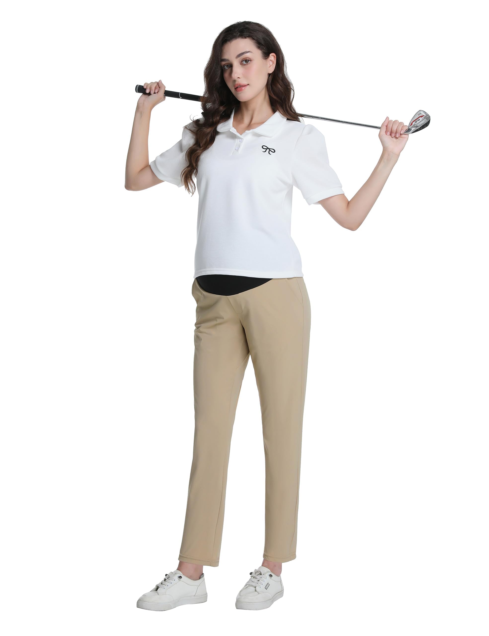 Pantalones de Maternidad con Soporte Abdominal Elásticos y con Bolsillos para Golf Trabajo y Uso Diario