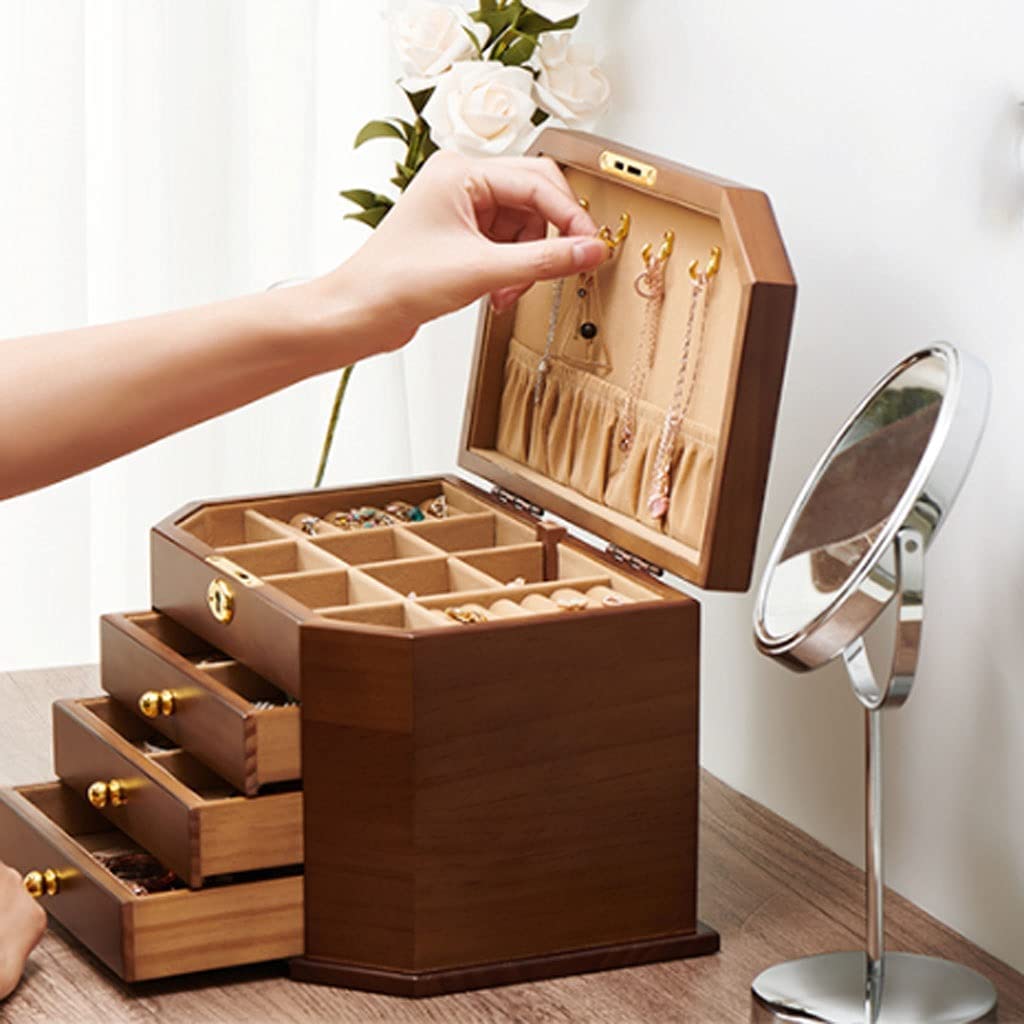 XBTGS Uhrenbox, Uhren-Organizer, Holz-Schmuckschatulle mit Schlüssel und Vollschloss, für Ohrringe, Halsketten, Uhren, sechseckige Form, Aufbewahrungsbox für Uhren, A-sechseckig, 4 LA, A-sechseckig, 4