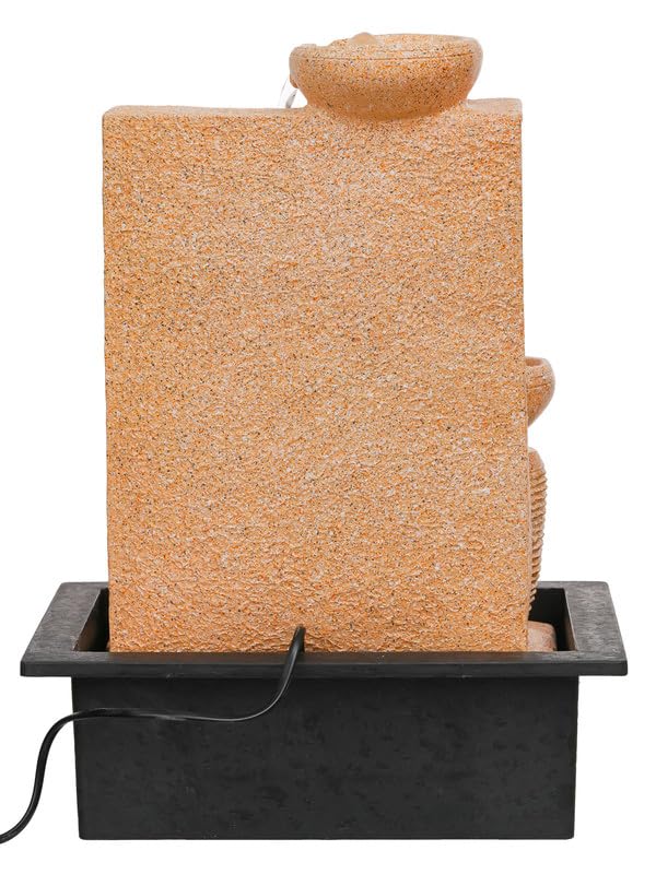 Image of Polyresin Sand Meditating Buddha Tabletop Indoor 4 Diya Steps Water Fountain for Home Decor with Yellow LED Light & Speed Controller Pump (Size: 40 x 29.5 x 22CM | Wt: 2685grm)