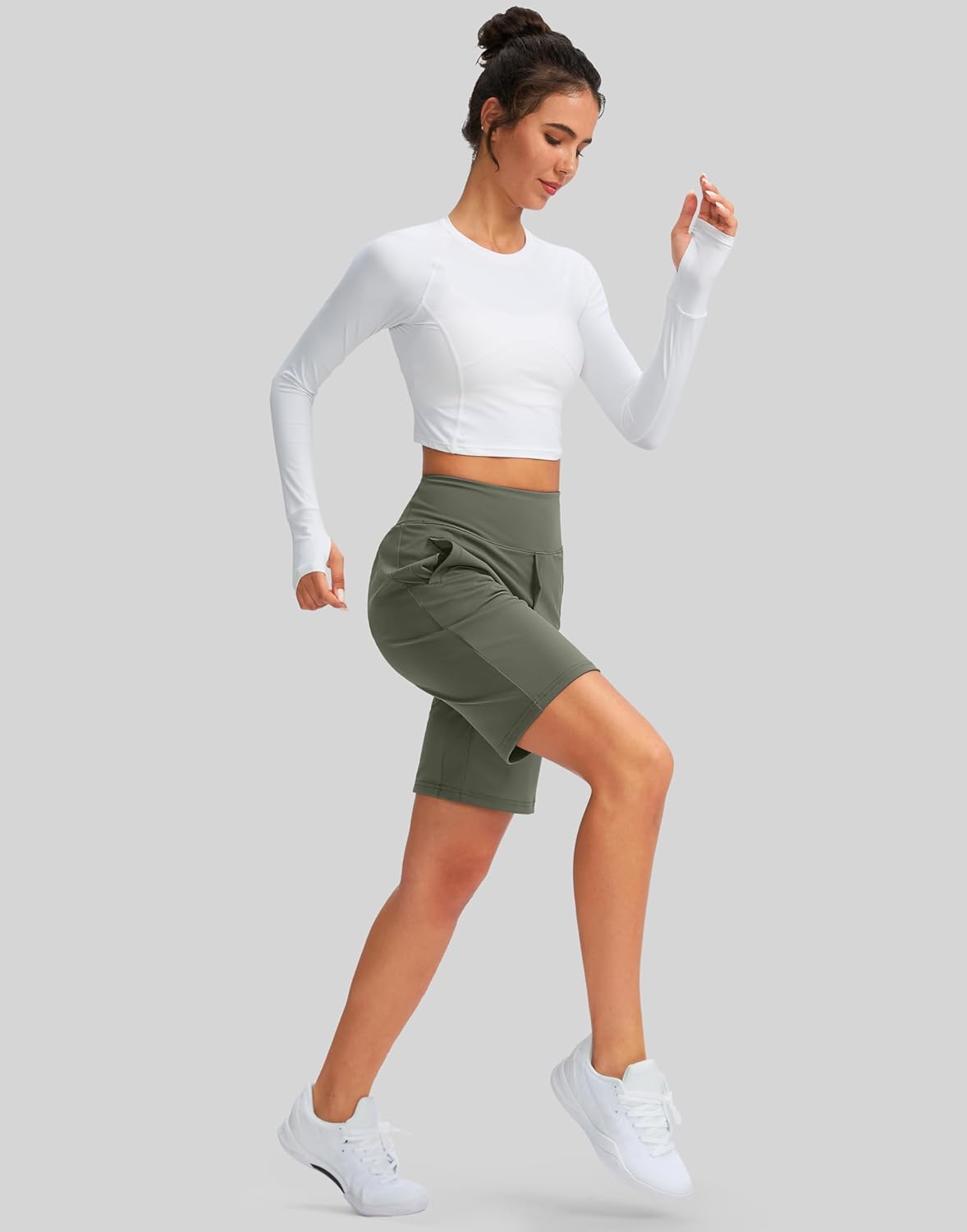 SANTINY Women's 9" High Waisted Bermuda Shorts with 4 Pockets Knee Length Long Shorts for Women Workout Athletic Casual - Image 6