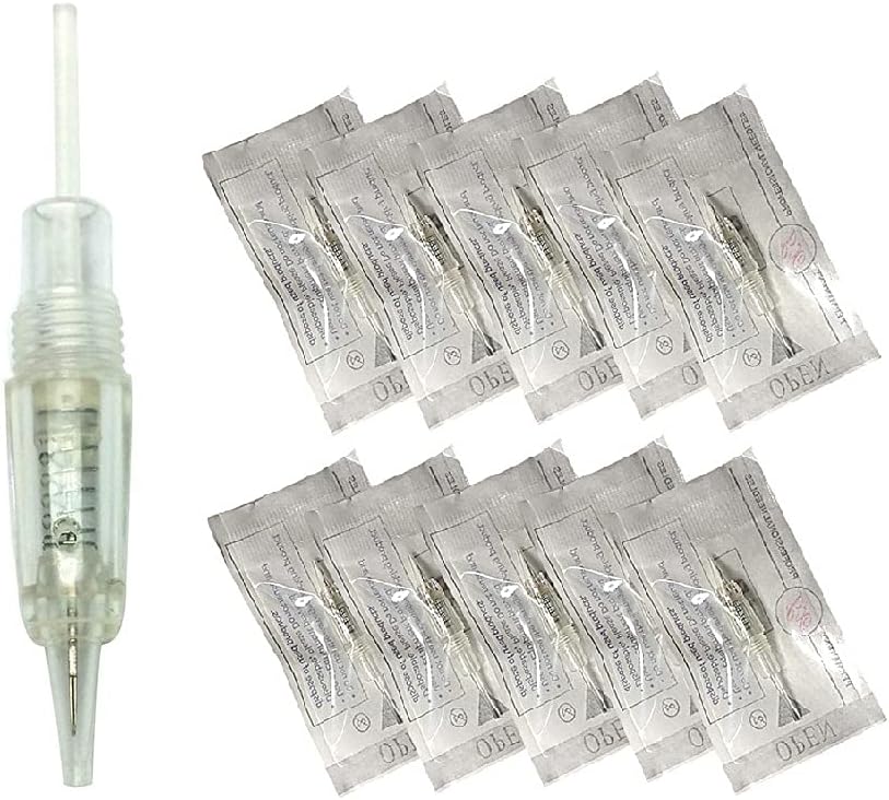 Pinkiou Round 1RL Pigment Cartridges Tattoo Needles and Caps for Permanent Makeup Set Eyebrow Tattoo Tips Microblading Pen (Pack of 10)