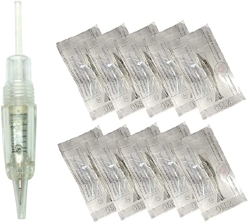 Pinkiou 3RL Disposable Permanent Makeup Pigment Cartridges Stainless Steel Sterile Needles for Eyebrow Tattoo Machine Pen (Pack of 10)