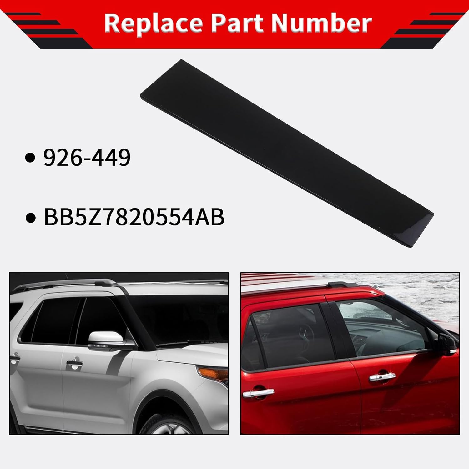 B Pillar Molding Trim 926-449 Fits for Ford Explorer 2011-2016, Replaces# BB5Z7820554AB Door Applique Panel Front Right Passenger Side Gloss Black
