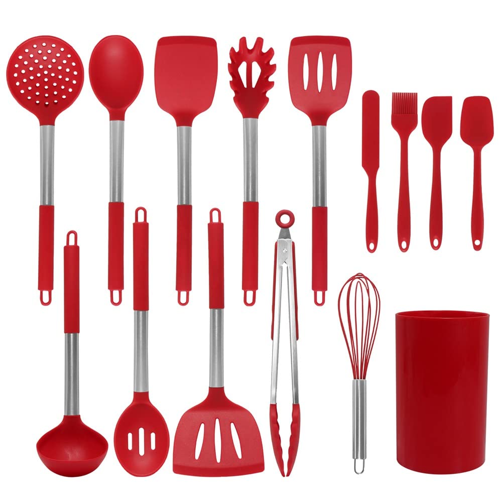 Ustensiles de cuisine en silicone rouge anti-adhésif qui protègent vos poêles