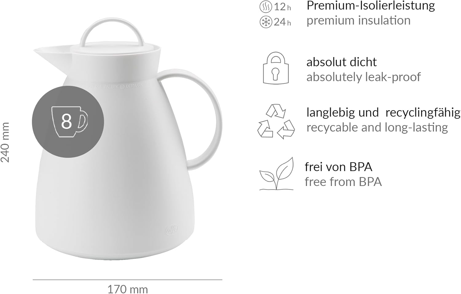 Alfi Dan 1-Liter Carafe, White