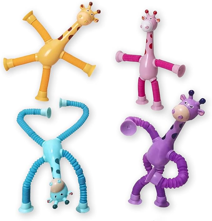 EOMKO Telescopic Suction Cup Giraffe Toy, 4 PCS Suction Cup Pop Tube