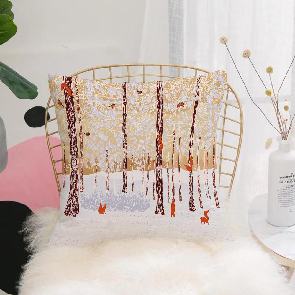 Hyosxw Squirrel, Orange-Red Squirrel In Warm Winter - A5 Cushion Cover,Throw Pillow Case Home Decorative For Living Room Bedroom Sofa Chair 18X18 Inch,Squirrel, Orange-Red Squirrel In Warm Winter Forest,Pillowcase 45X45cm