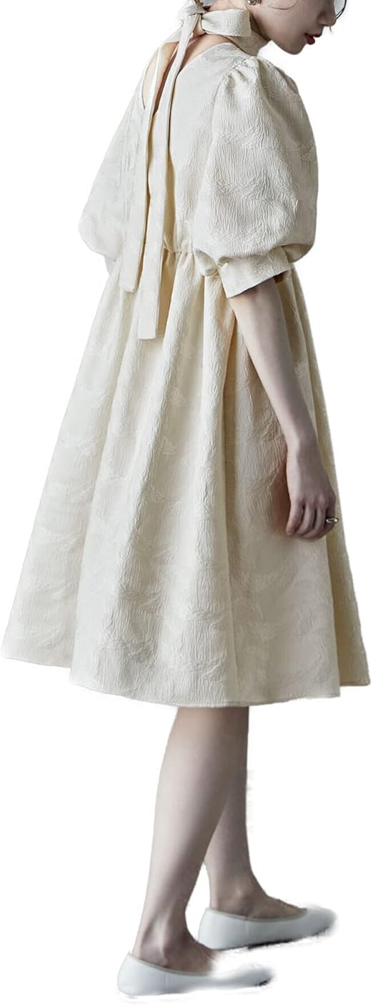 Amazon.co.jp: [etoll] ジャガードパフスリーブドレス ワンピ