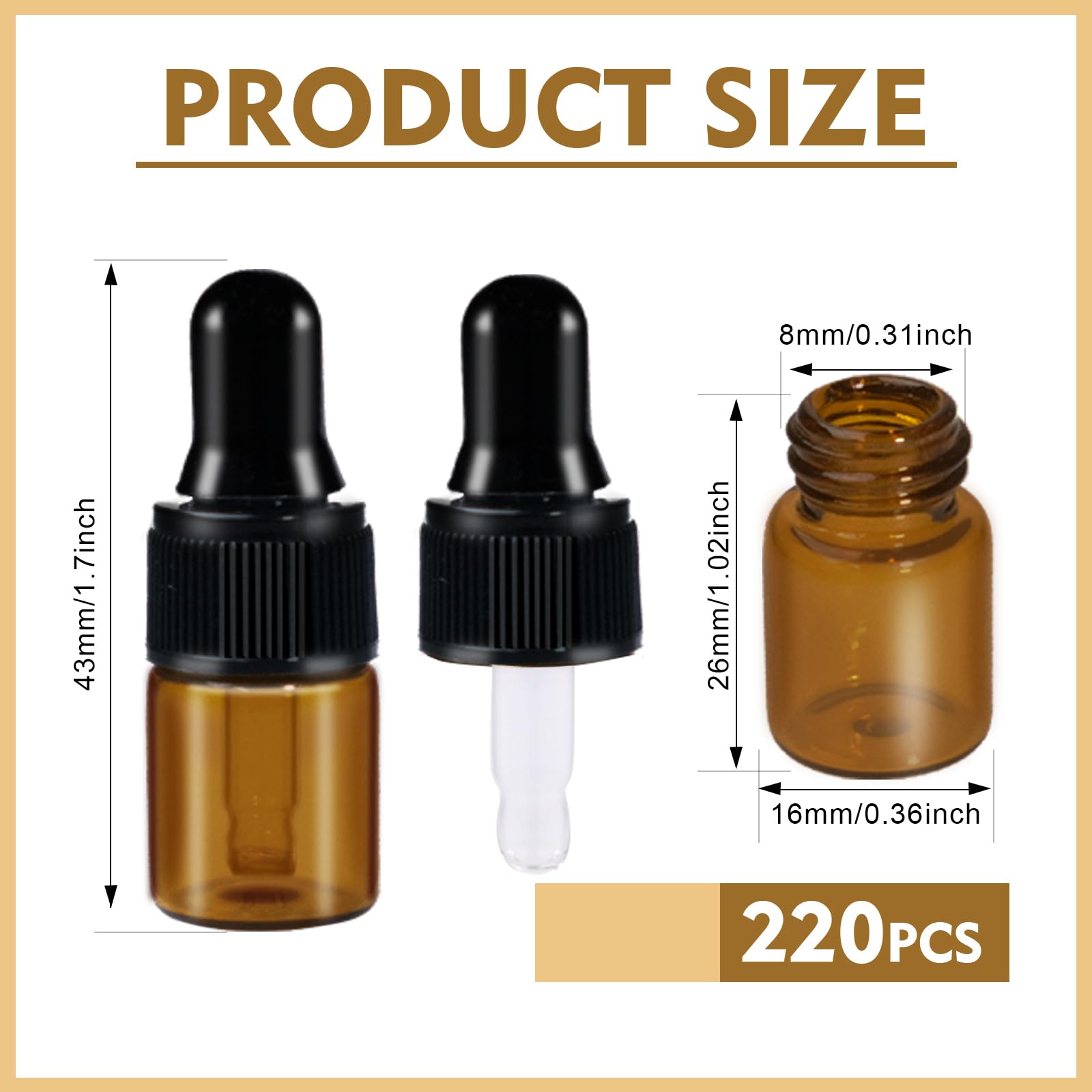 220 mini frascos cuentagotas de vidrio con cuentagotas para muestras, mini frascos de muestra transparentes pequeños con tapa para viajes, aceites esenciales cosméticos, perfume y muestra líquida